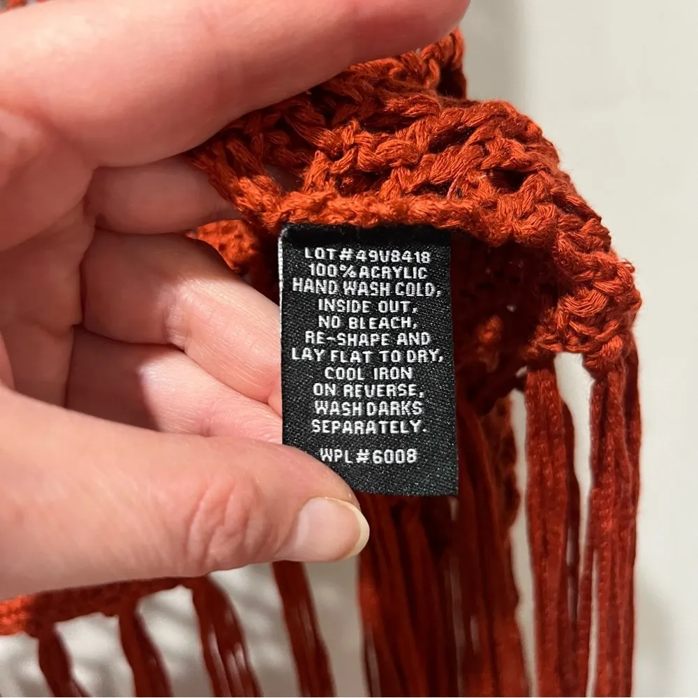 Rock & Roll Cowgirl Vest Small New Crochet Beige Fringe Red Orange Festival - Image 8