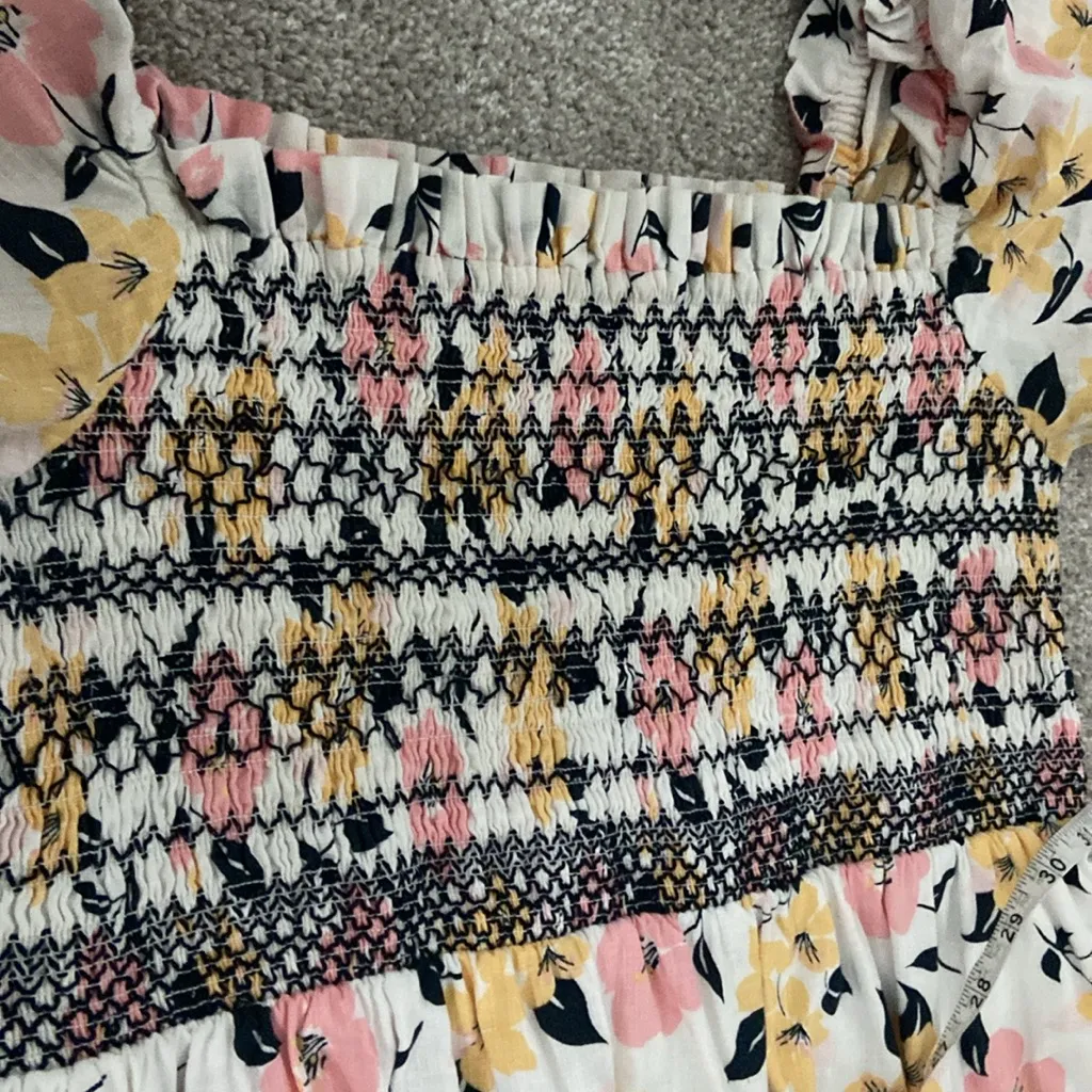 Kate Spade Lily Blooms Smocked Midi Dress (Sz XL) Cotton Floral Puff Sleeve - Image 9