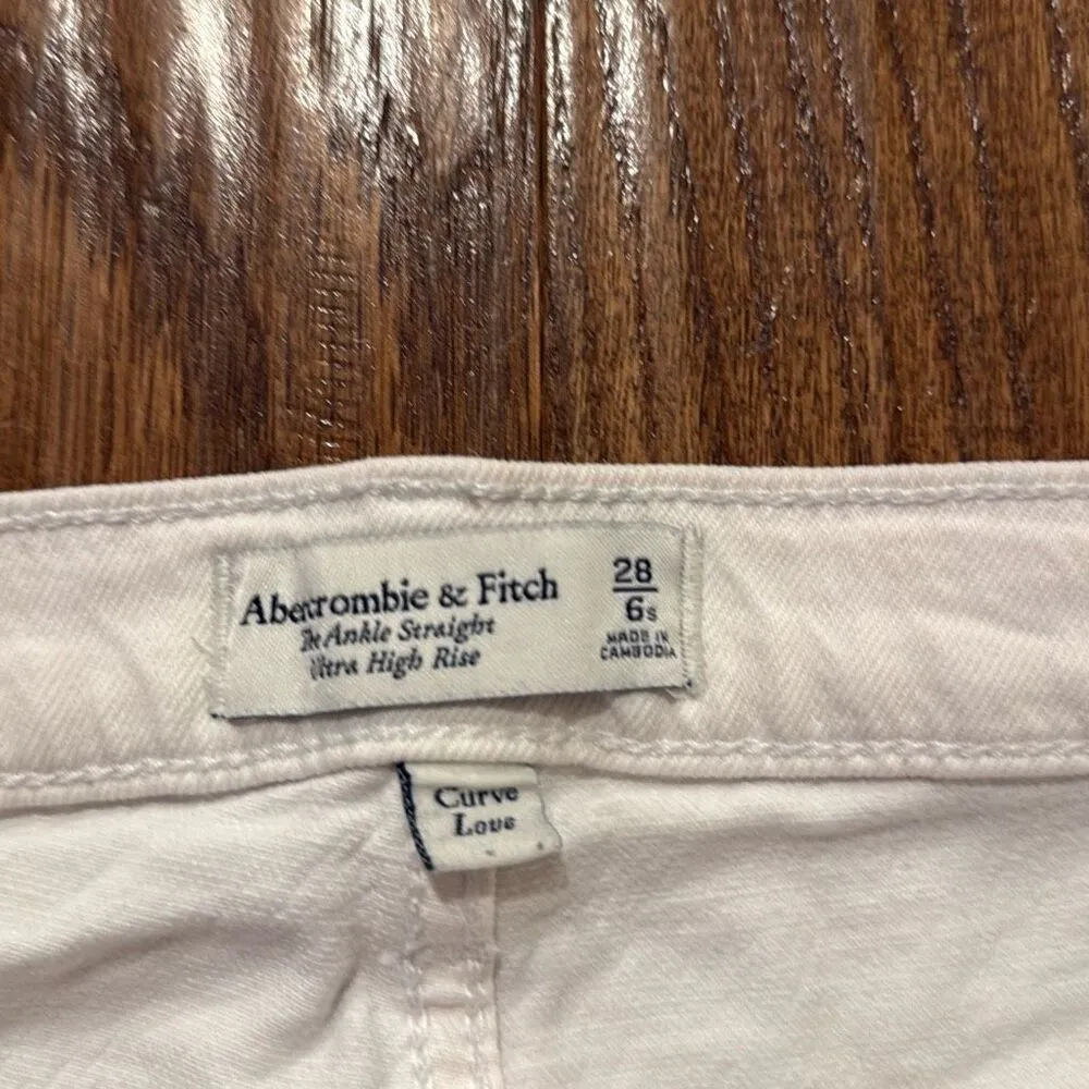 Abercrombie & Fitch ankle straight ultra high rise white distressed jeans 28s - Image 5