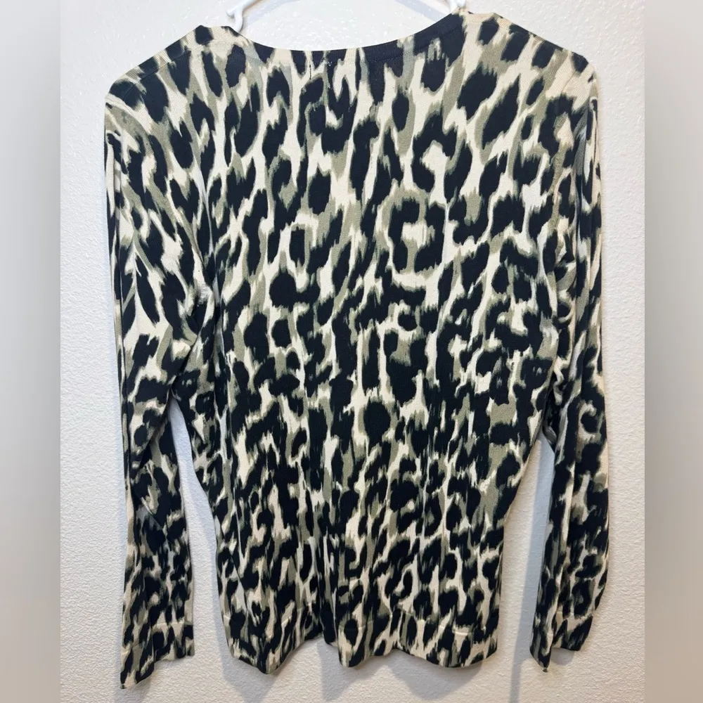 August Silk Leopard Print Cardigan Black‎ Womens Button Down Sweater - Image 5