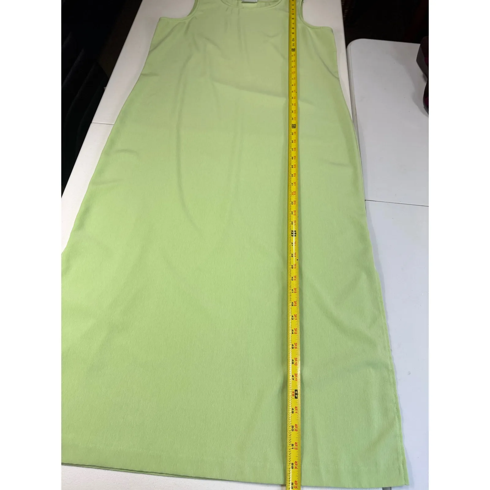 Tropics Kiwi Green Skirt Set Tank‎ Top and Button Front Shirt Dress Large - Image 12