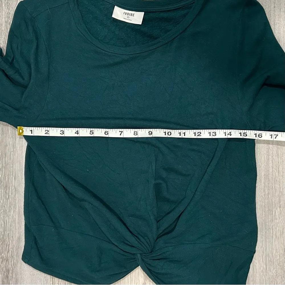 Ivoire Dark Green Long Sleeve Cropped T Shirt Front Twist Top Rayon Size L Size L - Image 4