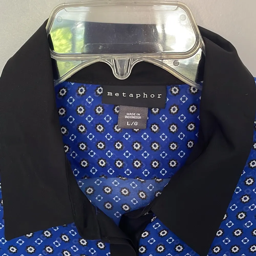 Metaphor Blue Semi Sheer Dress Shirt Large - Image 3