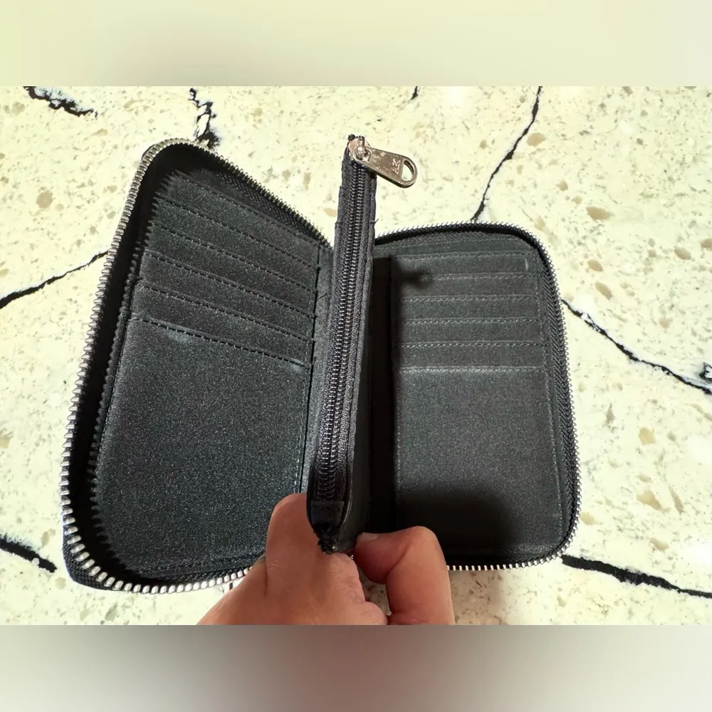 Anne Klein Black AK Fabric & Leather Clutch Zip Around Wallet - Image 6