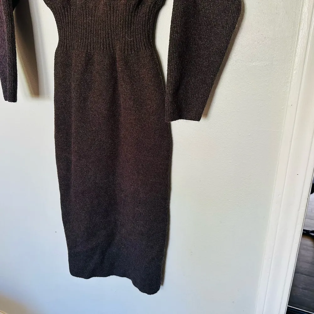 MOON RIVER Faux Brown Sweater Long Sleeves V-Neck Wrap Dress Size Extra Small - Image 13