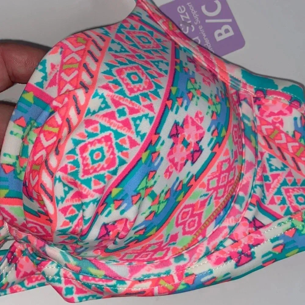 NWT  34B/C Amy halter push-up bikini top bright hot orange pink - Image 4