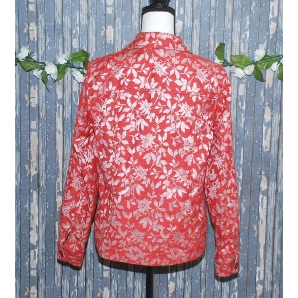 Reversible Ladies Red Floral Lightweight Jacket Size PS Button Up Casual Modest - Image 5