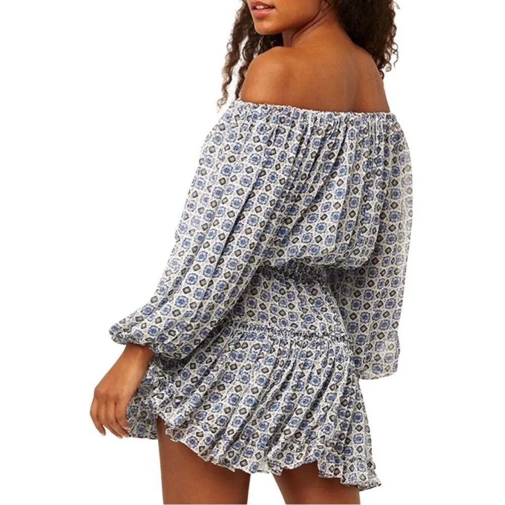 NWT MISA LOS ANGELES Off-shoulder Zonia Mini Dress Blue Large - Image 3