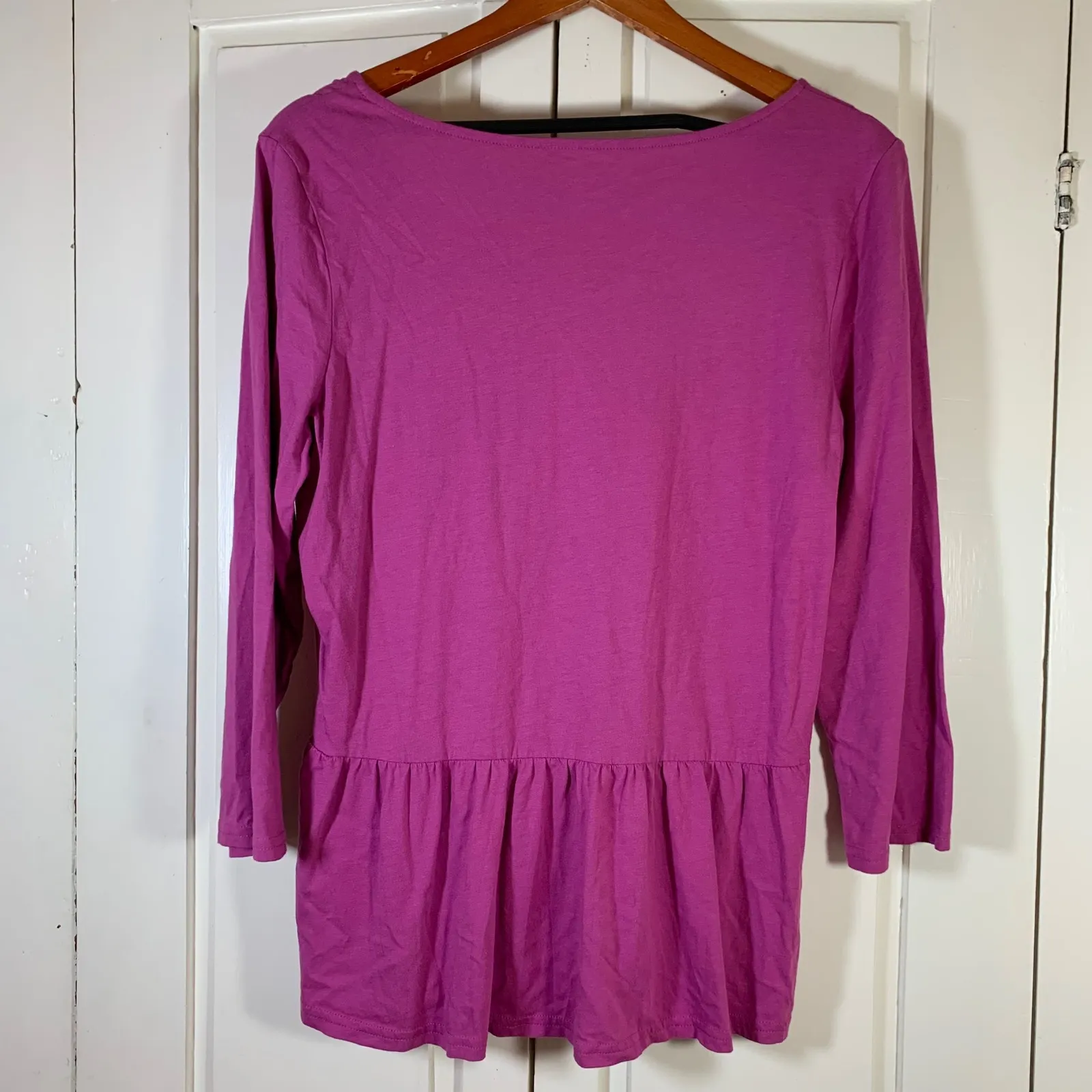 Garnet Hill Peplum Tunic Top Womens XL Drop Waist Casual Raspberry Soft Boho - Image 2
