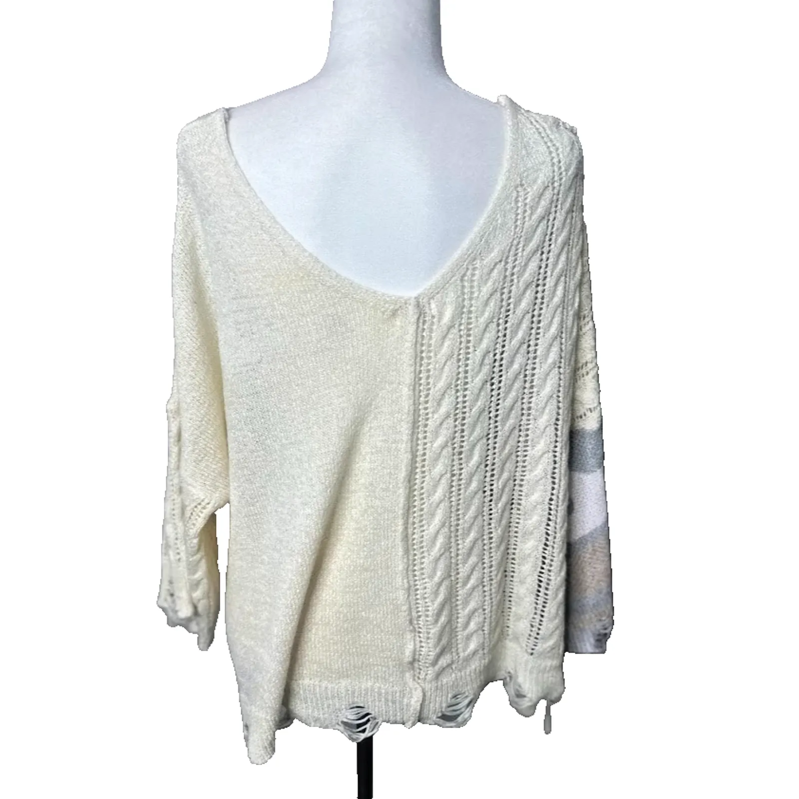 POL Oversized Dolman Sweater S Relaxed Lightweight Patchwork Camo Distressed - Image 4