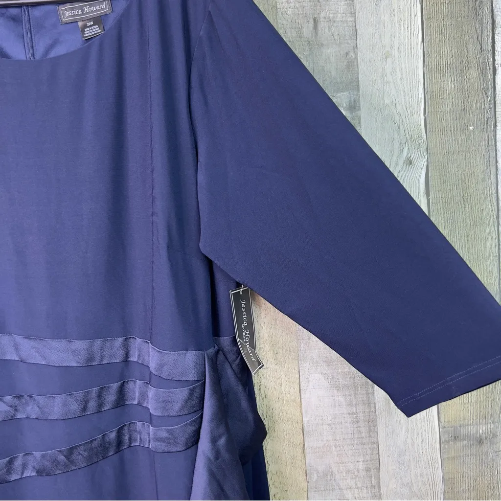 Jessica Howard Size 22W Navy Blue Cocktail Dress With 3/4 Sleeves Side Ruched - Image 5