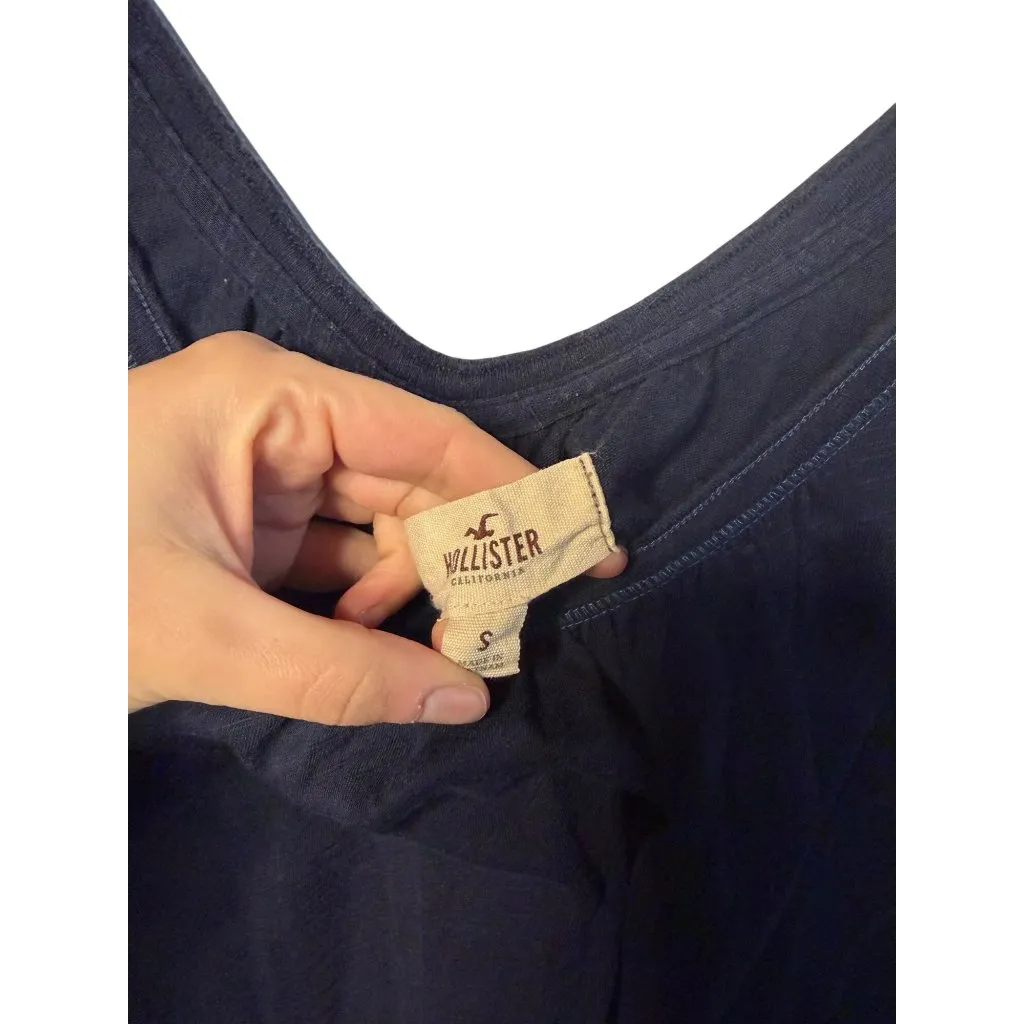 Hollister Y2K Womens Small Navy Blue V Neck Crop Top Empire Waistline Style Fit - Image 5