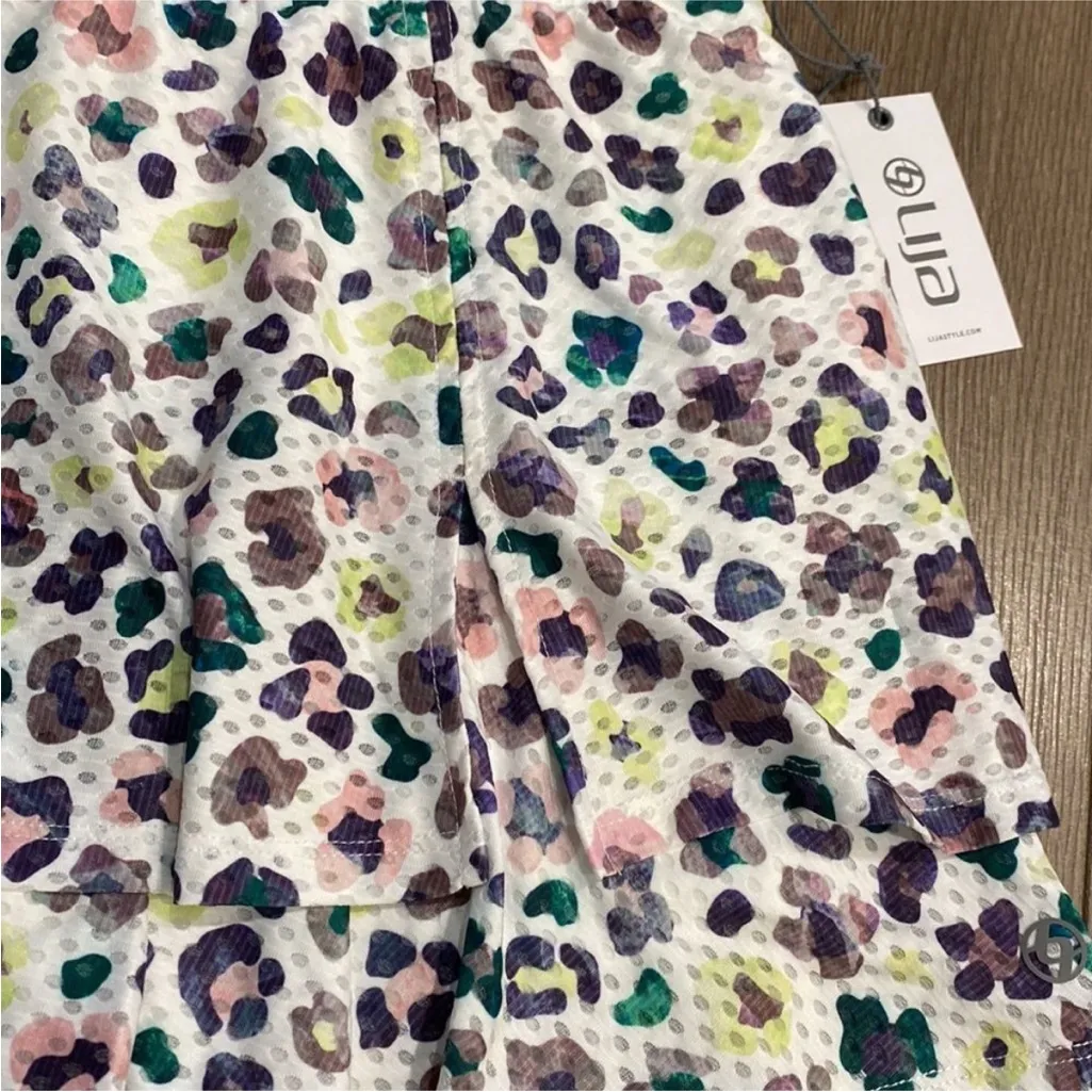 Lija 13” High Rise Ruffle Leopard Print Tennis Skirt Skort Green Purple Large - Image 15