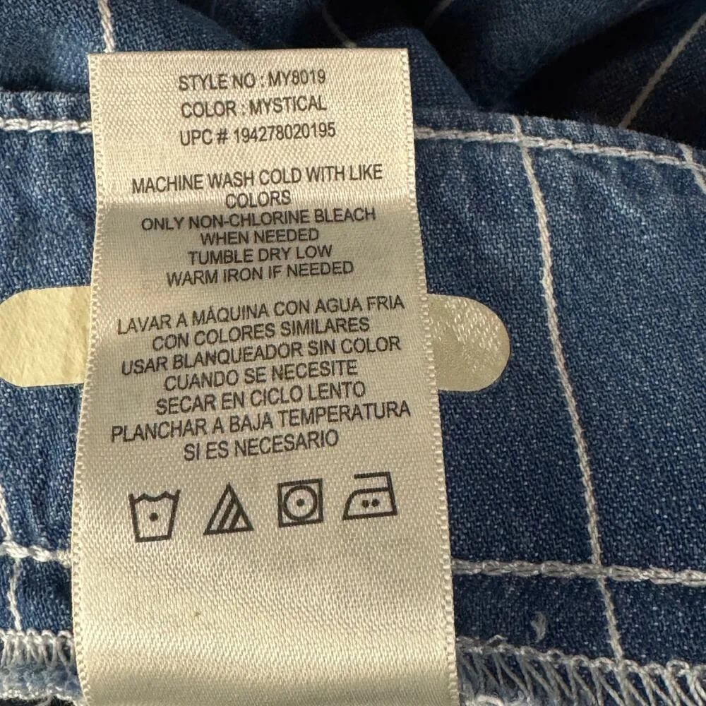 Seven7 SZ 14 Wide Leg Crop Pants Striped Chambray Pockets Hi-Rise Zip-Fly Blue - Image 9