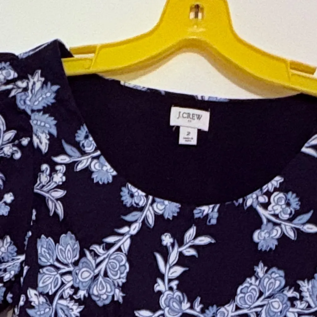 J.Crew Blue Floral Tiered Poplin Puff‎ Sleeve Midi Dress Sz 2 - Image 4