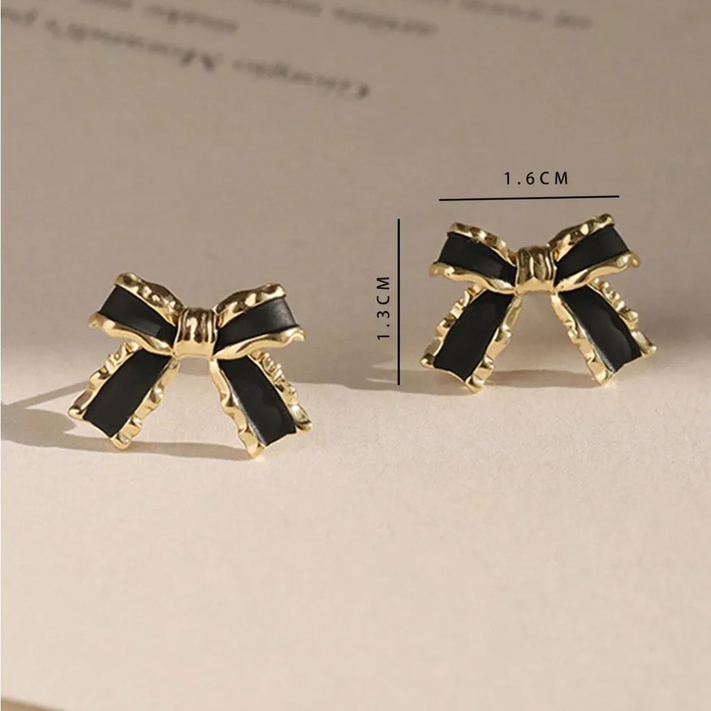 Gold and Black Bow Earrings - Image 4
