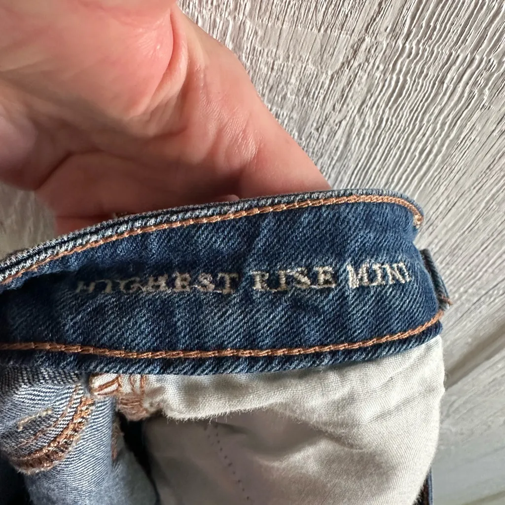 American Eagle Outfitters Distressed Denim Highest Rise Mini Skirt - Dark Blue - Image 5