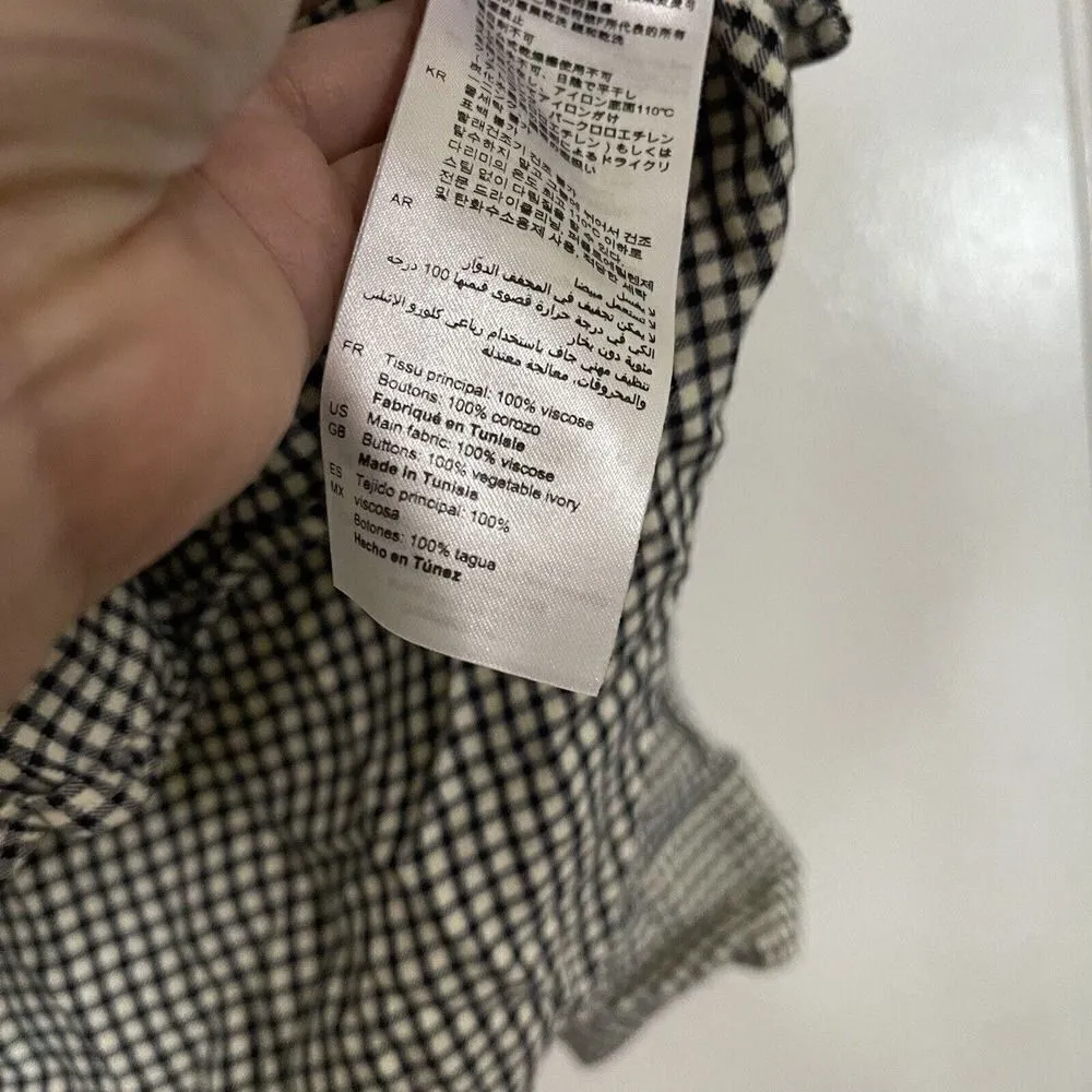 SANDRO Paris black white gingham plaid button down collared shirt medium - Image 5