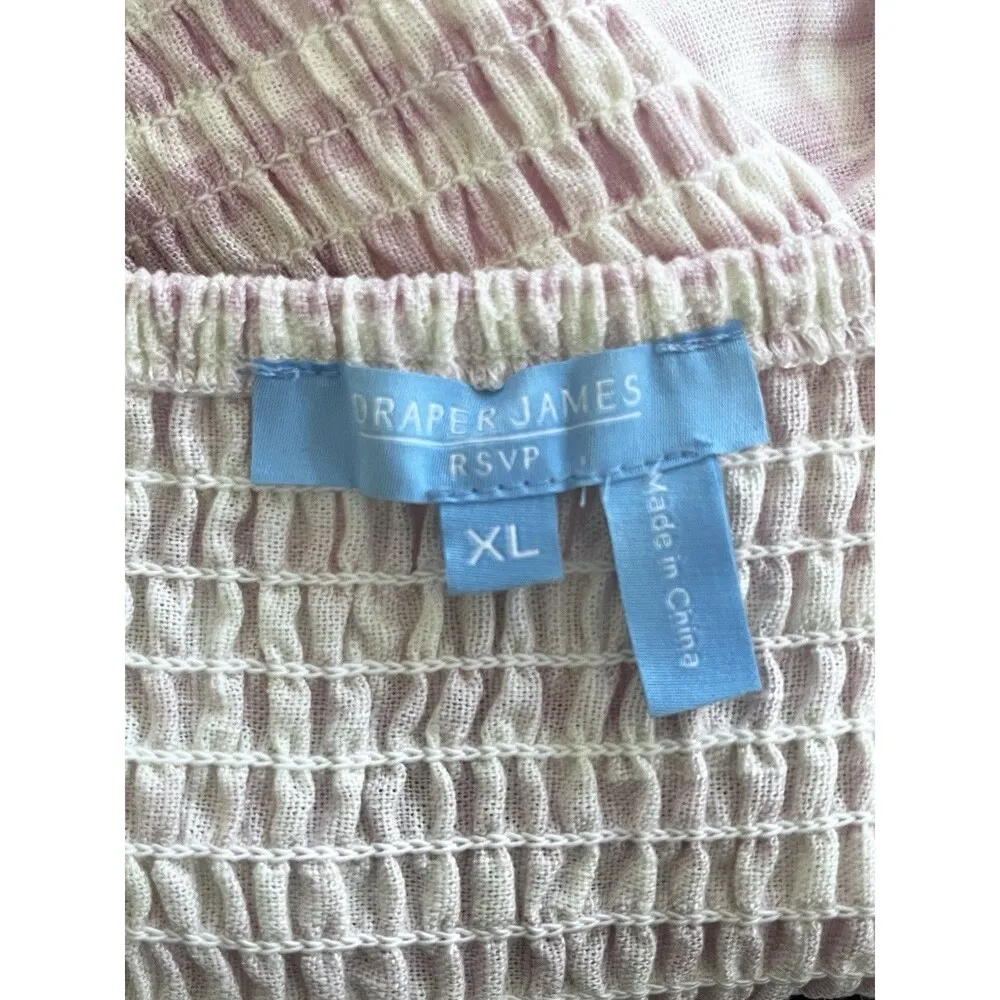 Draper James Pink Gingham Smocked Peplum Hem Blouse XL - Image 7