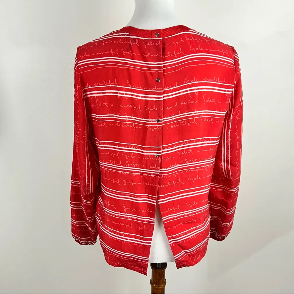 Maje Red White Striped Quote Split Back Star Snap Blouse Size 2 (Maje S/M) - Image 2