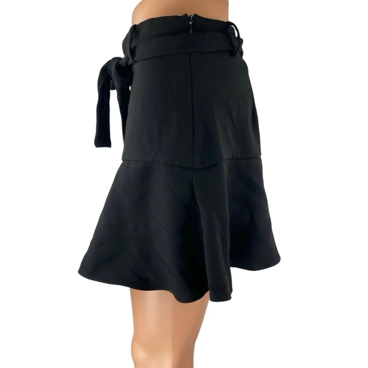 Zara Women's Black Ruffle Belted Tie Waist Mini A-Line Flared Skirt Skort Size M - Image 2