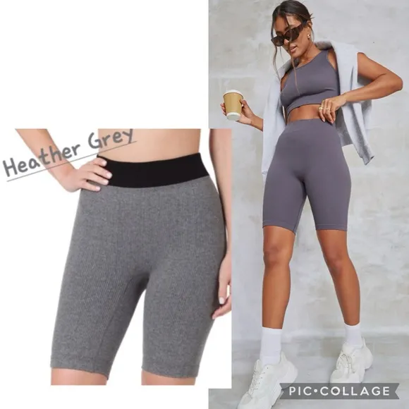 NEW! ZENANA Gray Black Ribbed Compression Bike Shorts L/XL Streetwear Athletic - Image 2