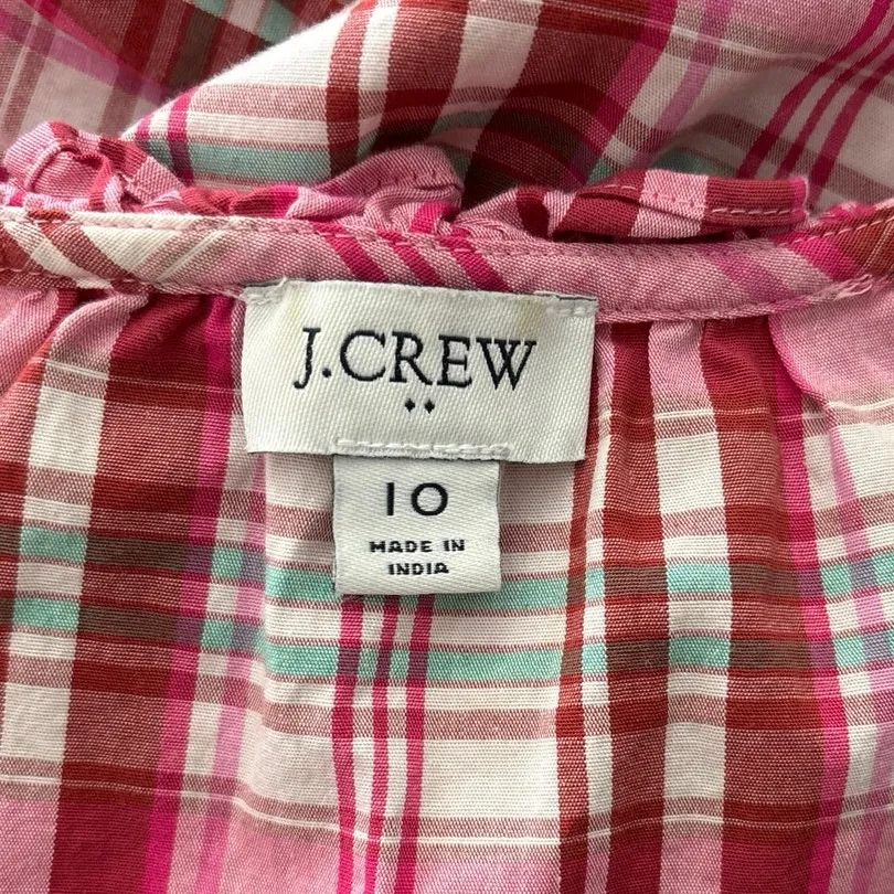 J Crew Size 10 Plaid Mini Dress Ruffle Trim Sweet Briar Marine Salt Pink Preppy - Image 4