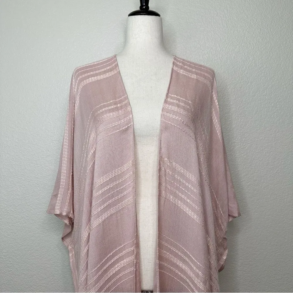 NWT a.n.a Woven Textured Peach Whip Wrap Kimono Coverup Fringe Cardigan - Image 2
