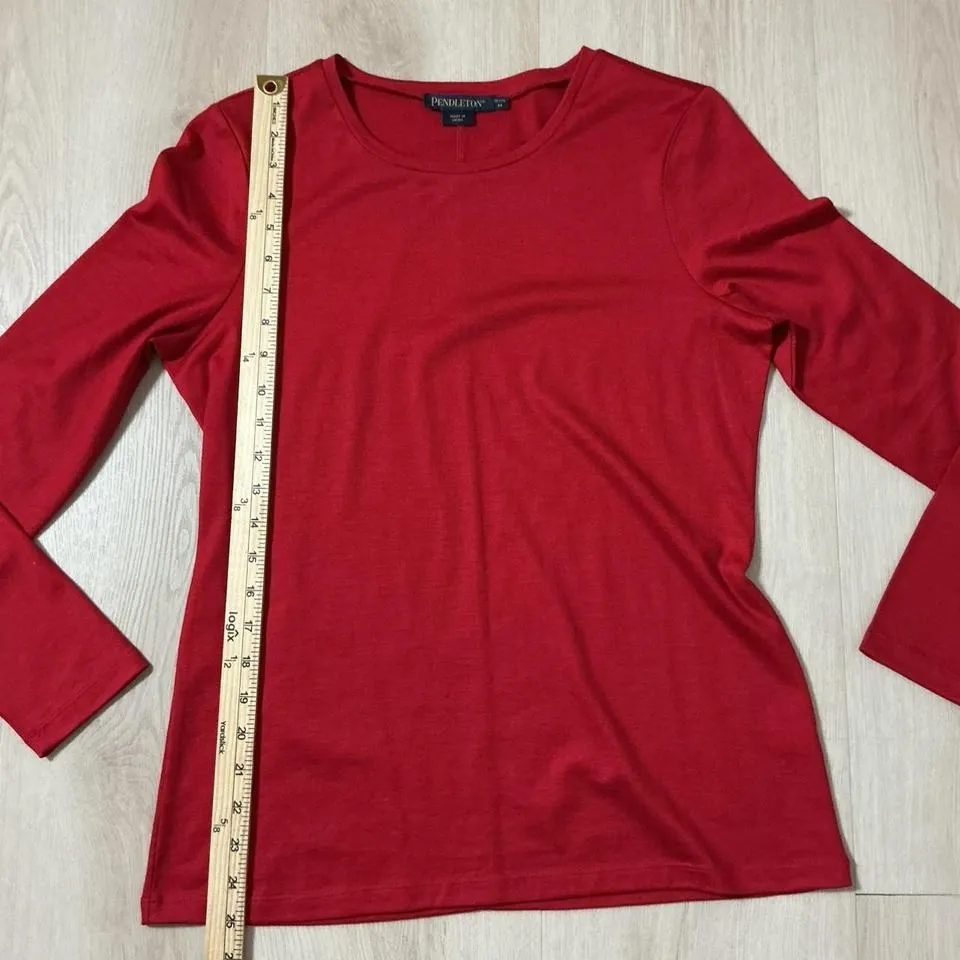 Pendleton Petite Red Long Sleeve Crew Neck Top Women's Size Medium - Image 4