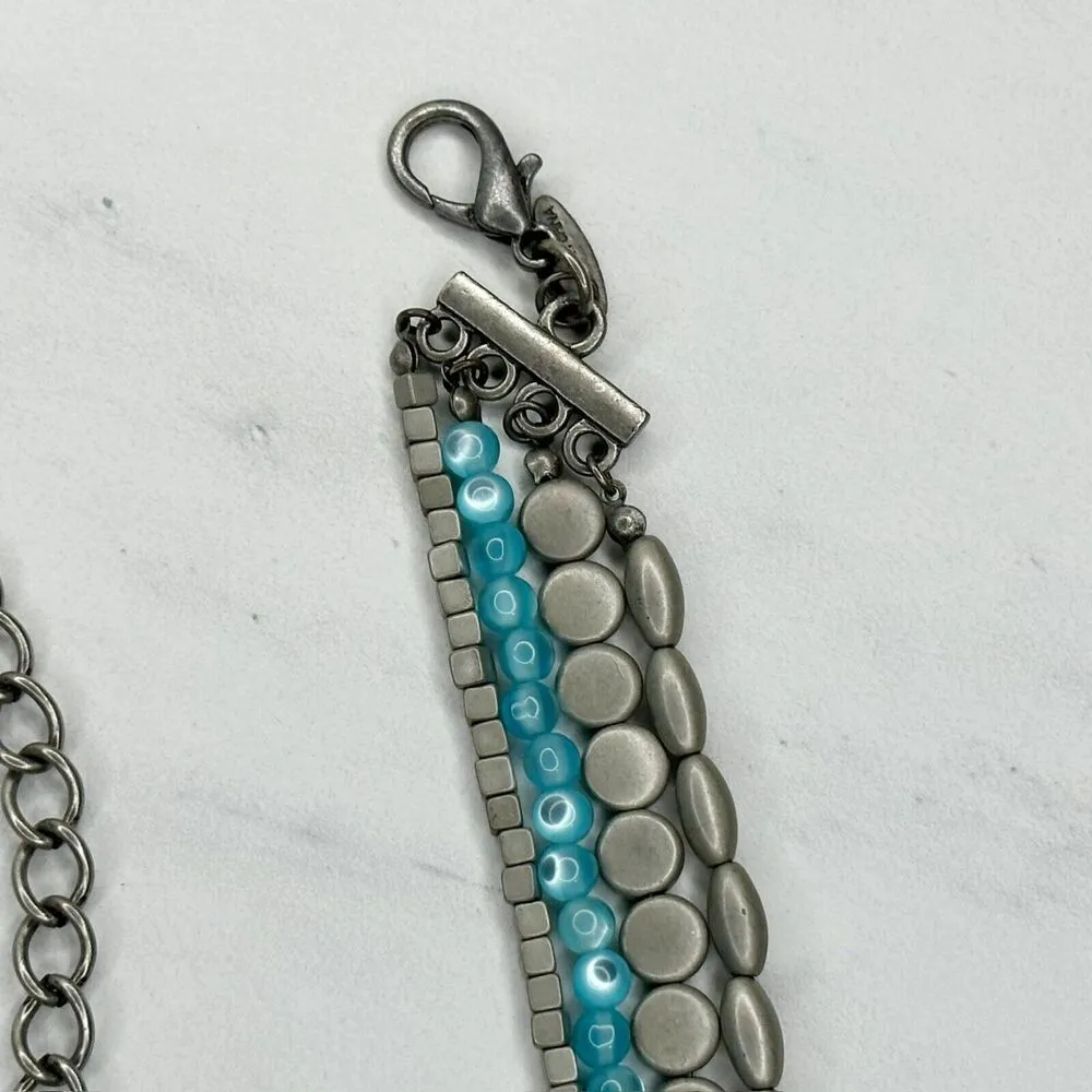 New York & Company Blue Beaded Chain Belt Y2K Festival ✨ Silver - Image 2