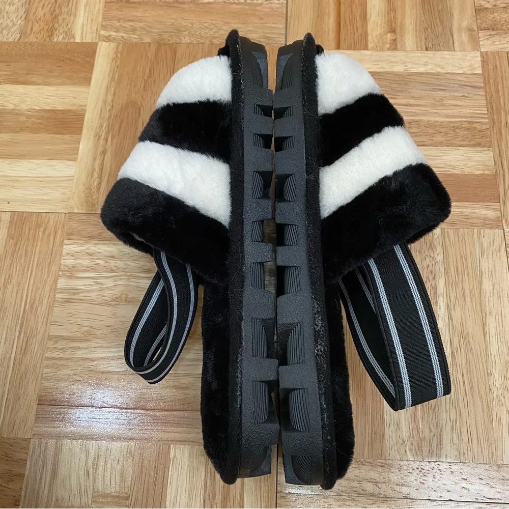 Jessica Carlyle Black/White Stripes Faux Fur Elastic Slingback Slides Slippers 9 - Image 6