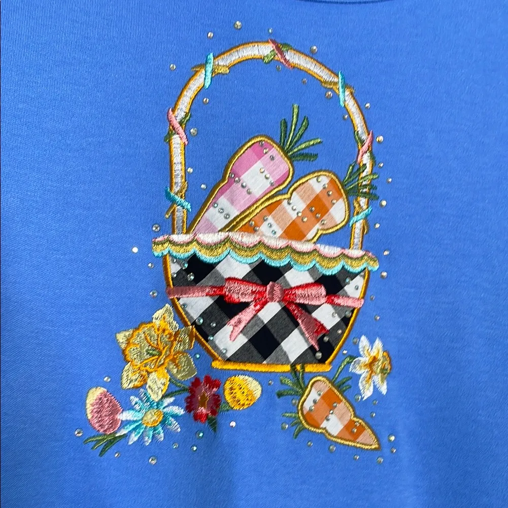Quacker Factory Blue‎ Embellished Easter Basket Half Sleeve T-Shirt - Image 2