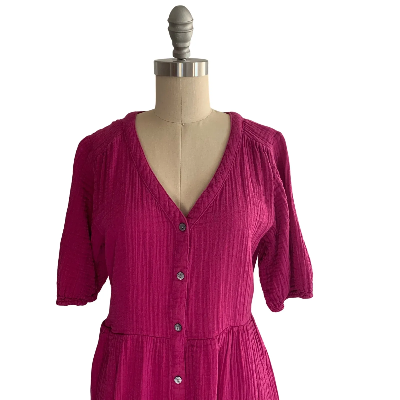 Sonoma Size M 100% Cotton Double Gauze Muslin Button Dress Magenta Pink Purple Size M - Image 5