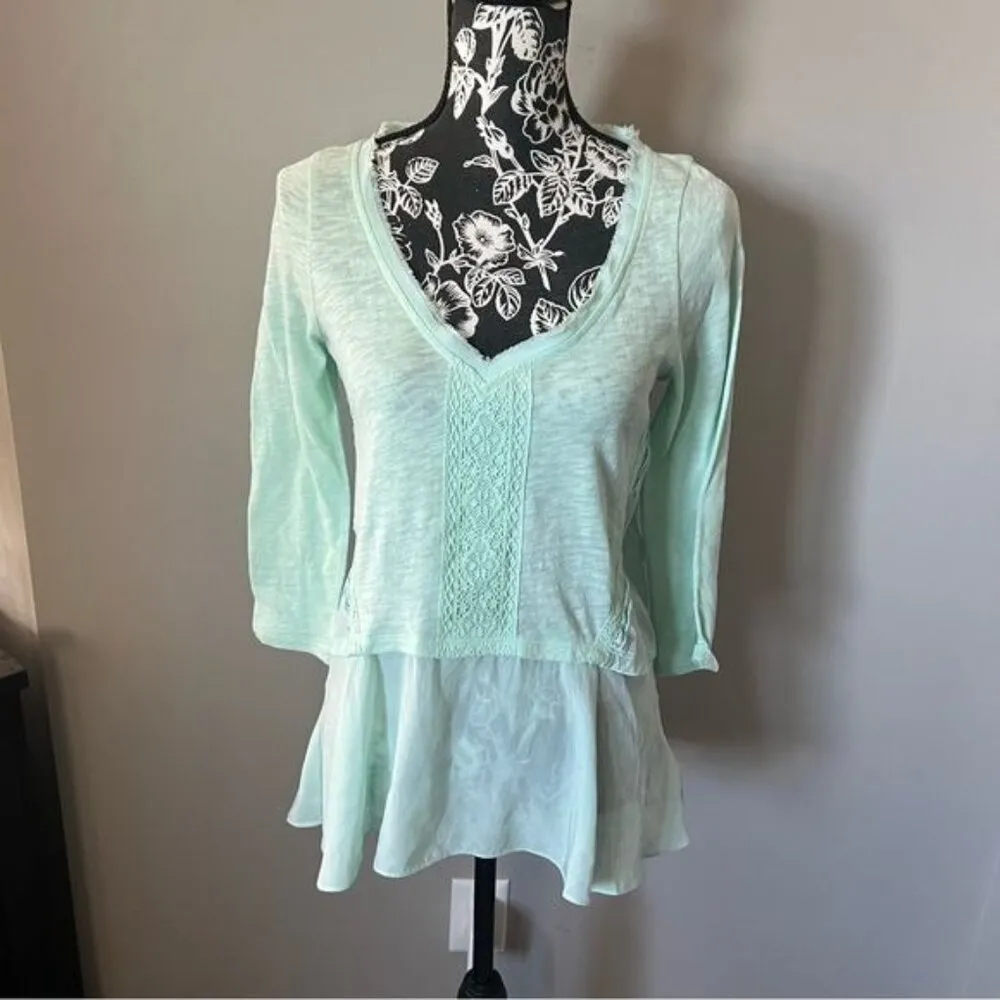 Anthropologie Melia Knit Peplum Blouse Women’s Size Small Meadow Rue Mint Green - Image 4