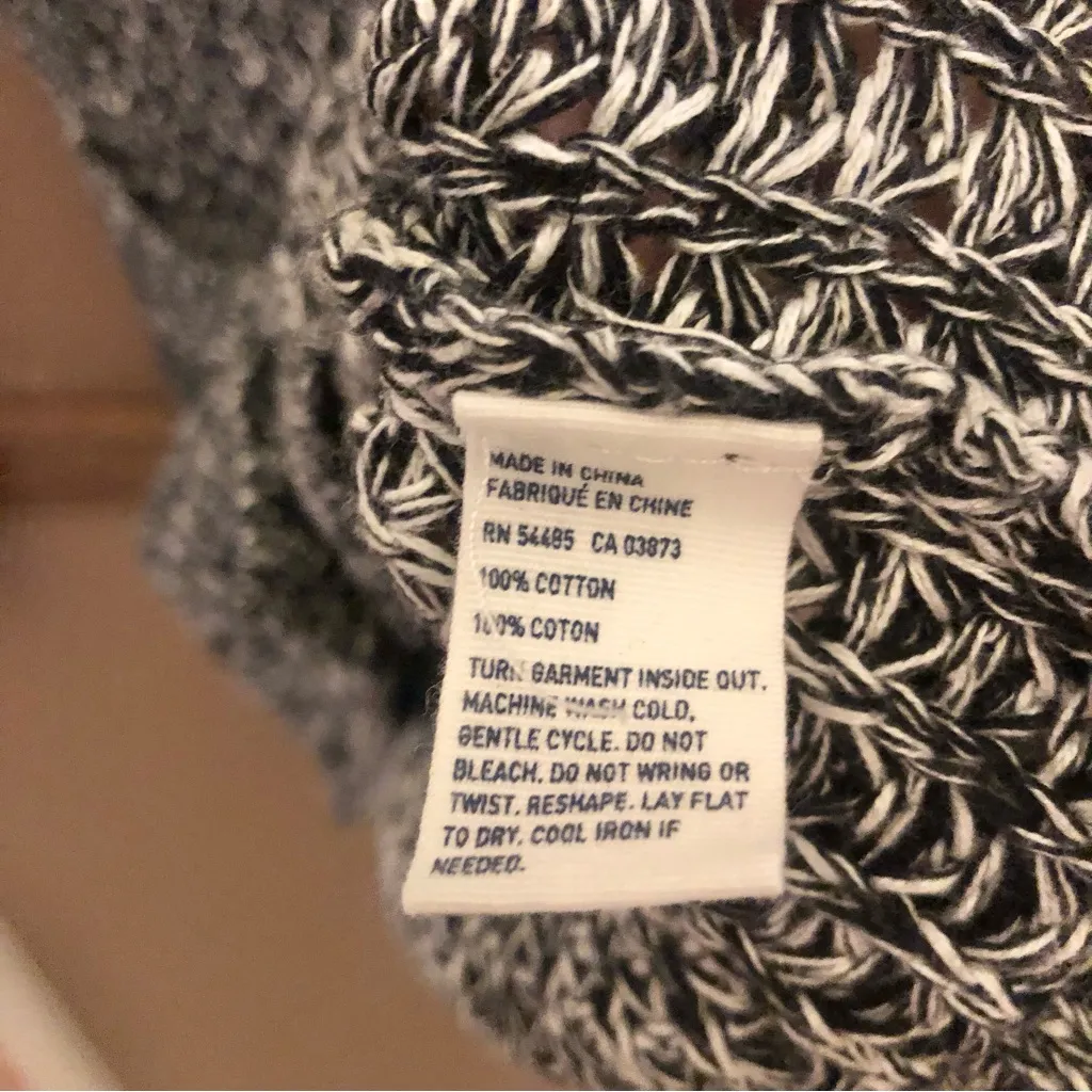 American Eagle Cotton Button Front Cardigan Heather Marled Black White‎ Small - Image 3