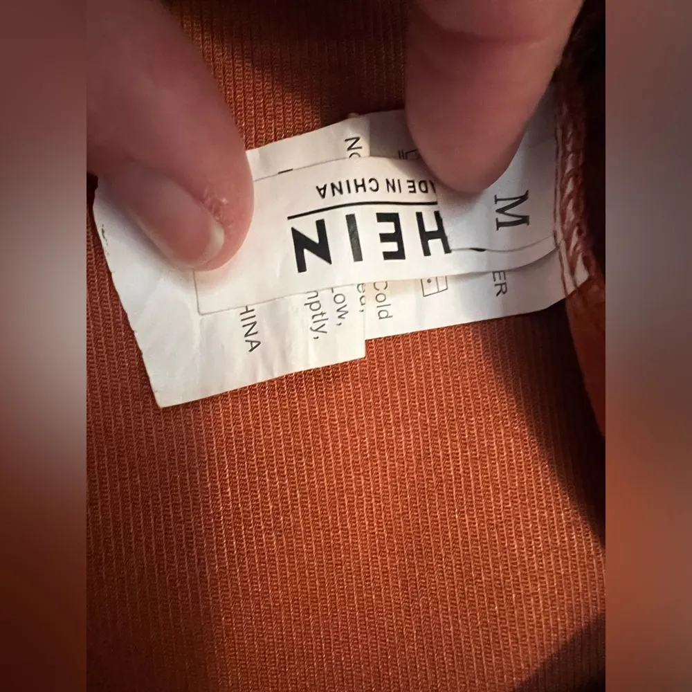 Womens burnt orange SHEIN long sleeve dress with faux pearls - Image 2