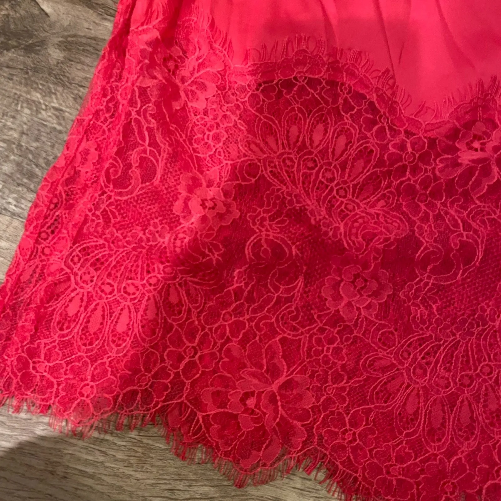 French Connection Size S Wide Leg Satin Sleep Pants Hot Pink Lace Trim‎ Coquette - Image 5