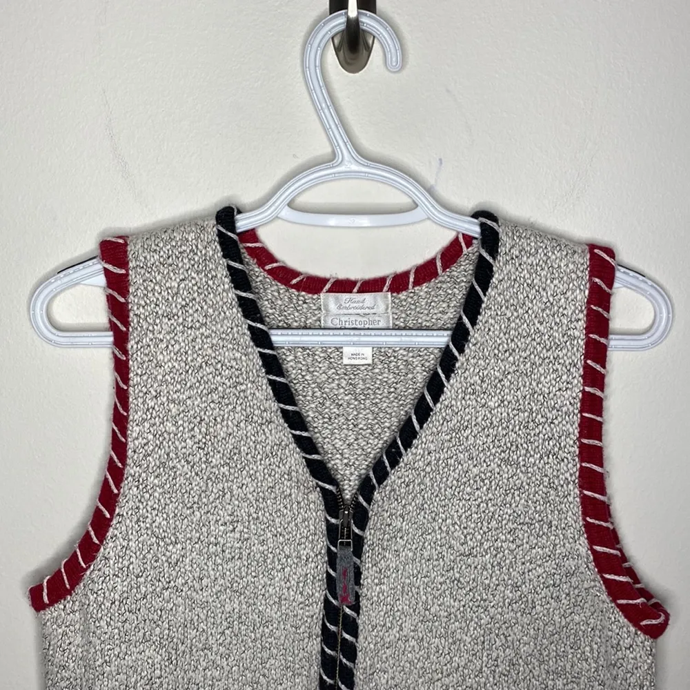 Vintage Christopher & Banks tipped embroidered zip cotton ramie blend vest sz M - Image 32