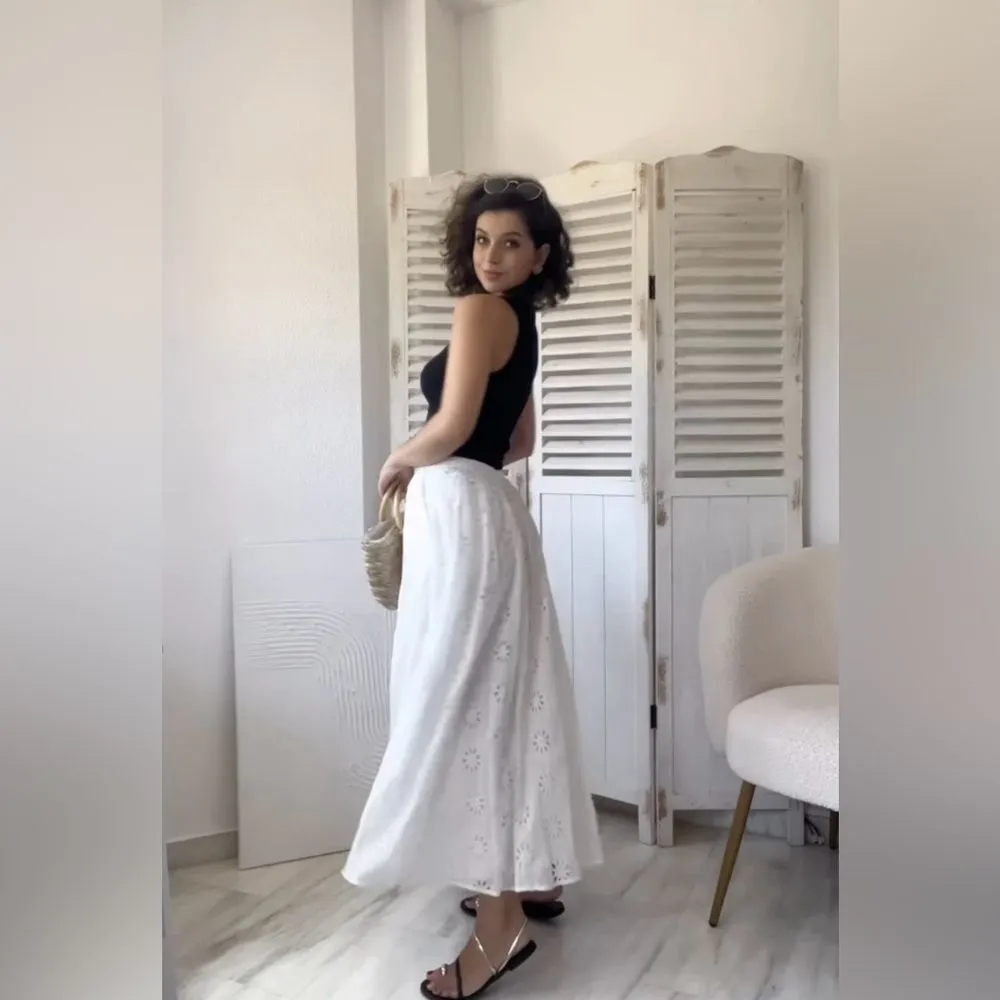 NWT Zara Women’s Cotton Lined Embroidered Eyelet Maxi Skirt Size XL - Image 10