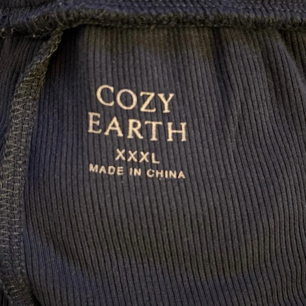 Cozy Earth Plus XXXL Ribbed Wide Leg Crops Pants Pajama Lounge Navy Blue Bamboo Size undefined - Image 3