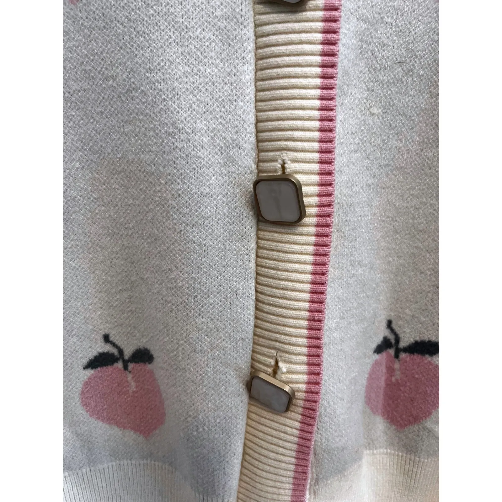Peach Print Cardigan Sweater Button Down Knitwear Aesthetic Cute Outfit‎ Pink Size M - Image 4