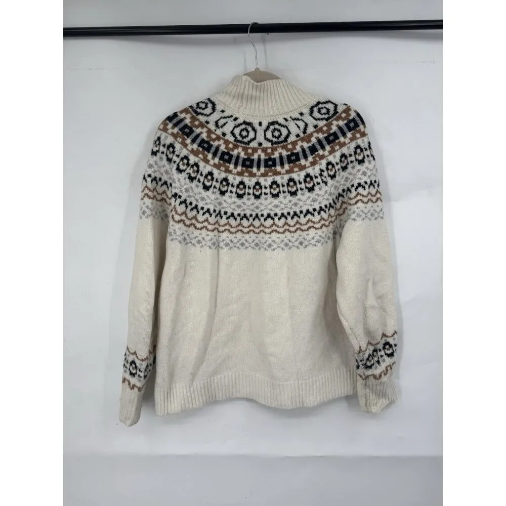 Cupcakes And Cashmere Fair‎ Isle Sweater Women Medium Cream Winter Preppy Snow - Image 2