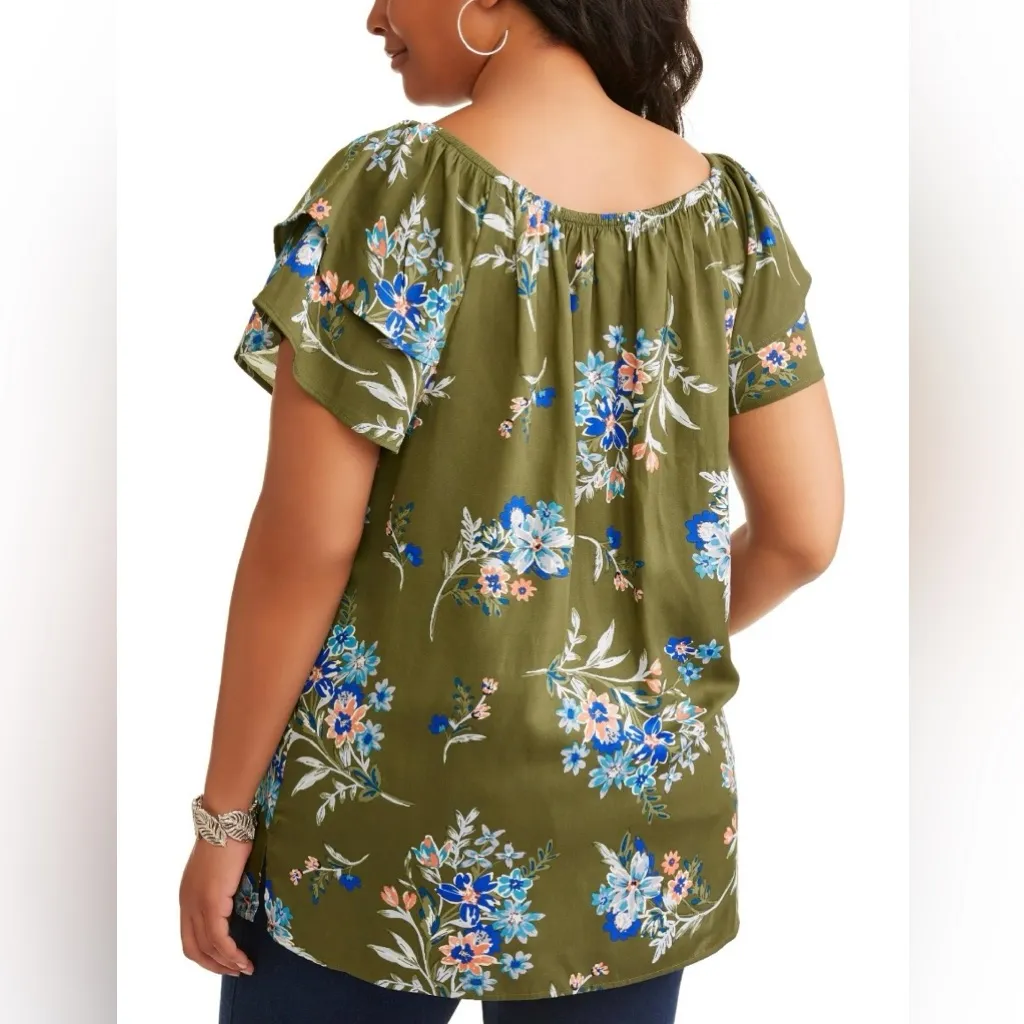 Terra & Sky Women’s Plus Double Layer Sleeve Peasant Top, Sea Turtle, Size 1X - Image 3