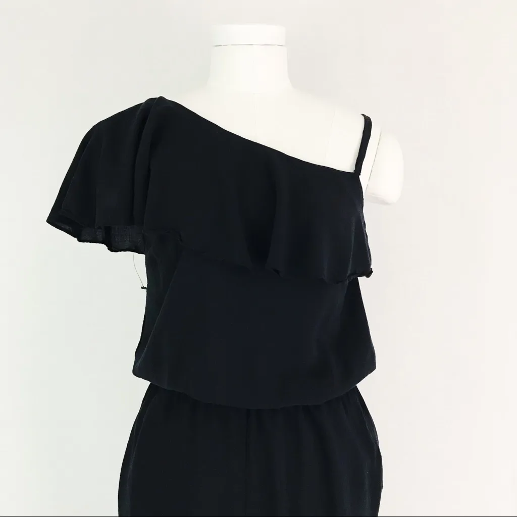 One Shouldered Ruffle Jumpsuit in Black | Size S - Image 2
