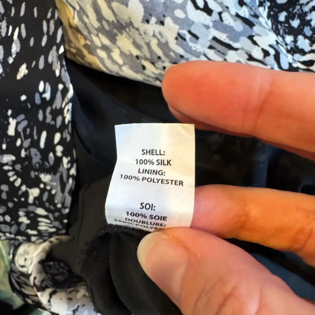 Ramy Brook Audrey Smocked Midi Silk Dress Black and White‎ Print Sz S - Image 9