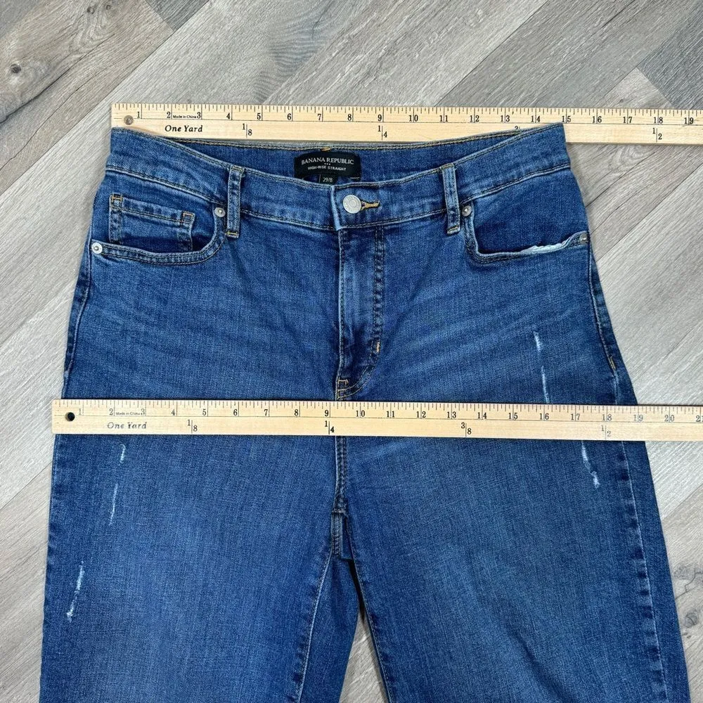 Banana‎ Republic High Rise Straight Mom Jeans Blue 8 29 Distressed Crop - Image 11