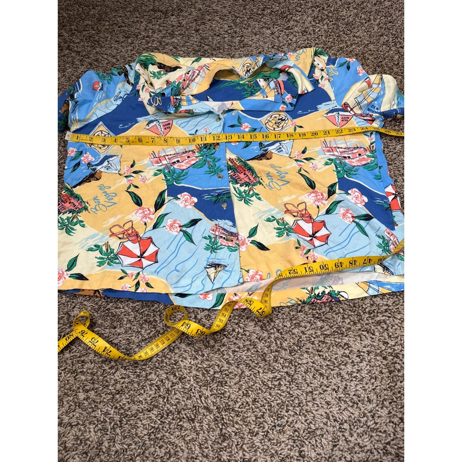 Old Navy Womens Playa Beach Scene Button Up Shirt Sz L Vacation Cruise Coastal - Image 7