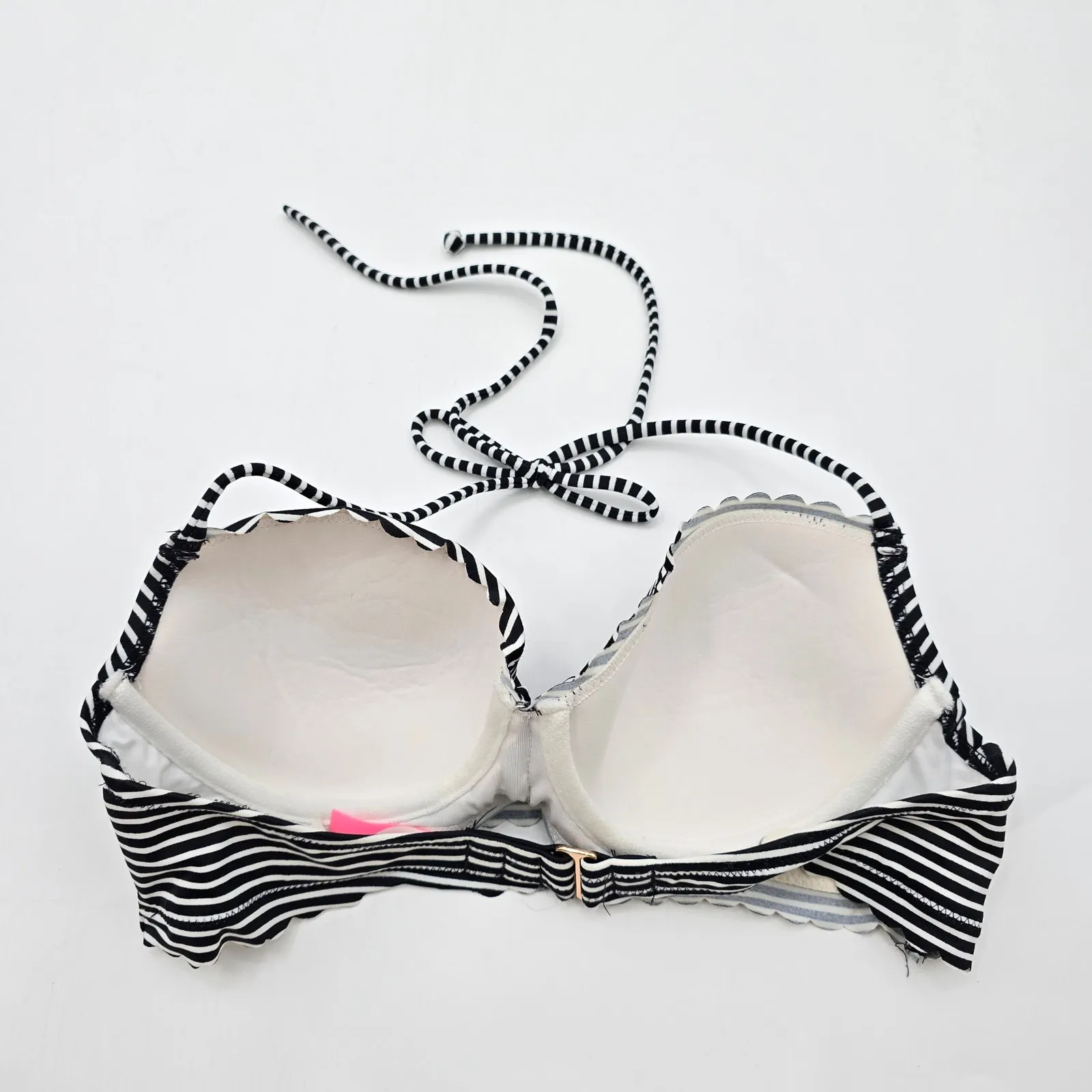 Victoria's Secret Black White Stripe Halter Padded‎ Bikini Top S 34B Swimwear - Image 2