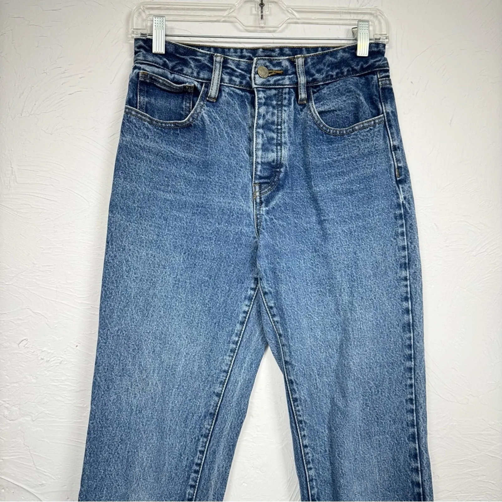 John Galt Brandy Melville Straight Leg Jeans Womens M Blue High Rise Raw Hem - Image 2