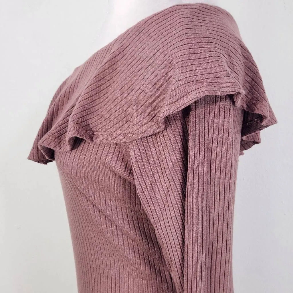 Michael Lauren Mauve Ribbed Knit One Shoulder Top Ruffle Accent NWT Size Large - Image 4
